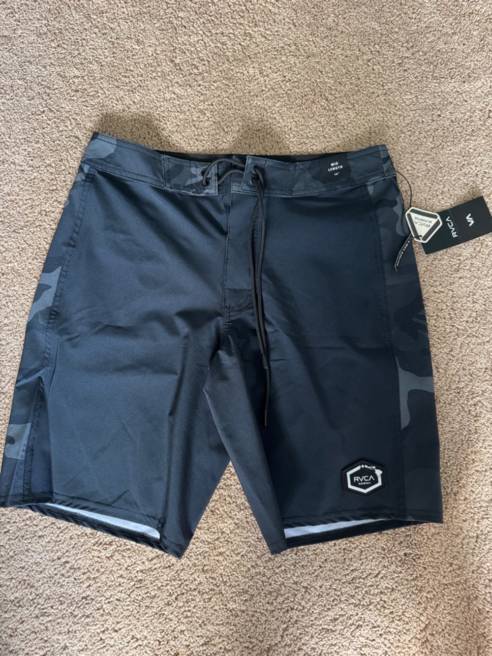 RVCA Black Swim Board Shorts with Camo Trim